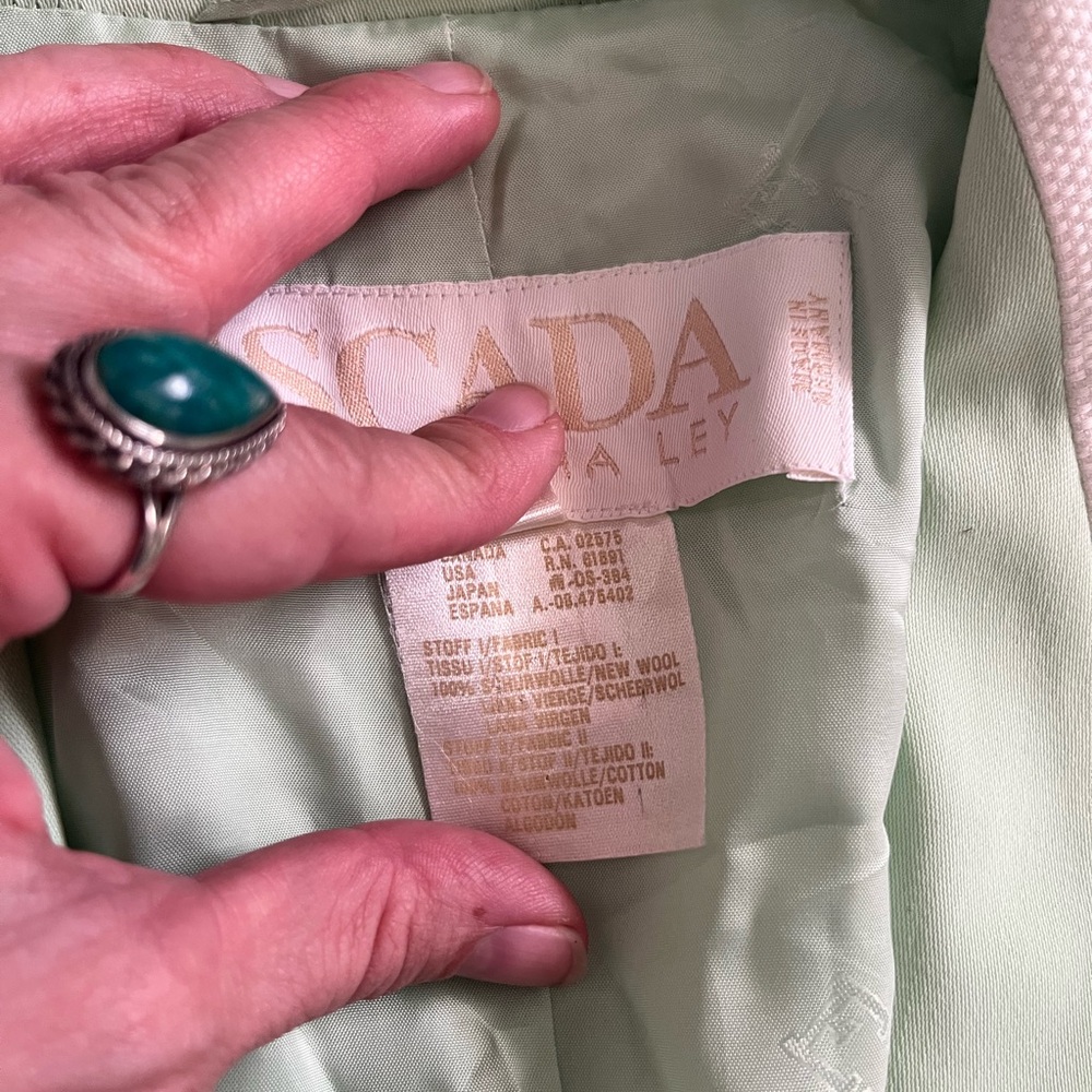 Vintage Escada 80s seafoam green white wool blazer jacket sport coat EU 42 L - Picture 7 of 13